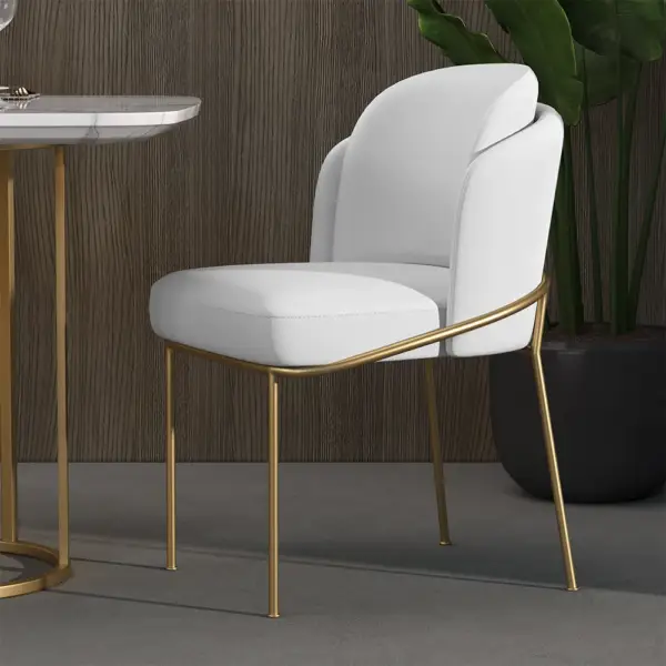 Linenic White Dining Chair Modern Cotton&Linen Upholstered Side Chair in Gold - Image 3