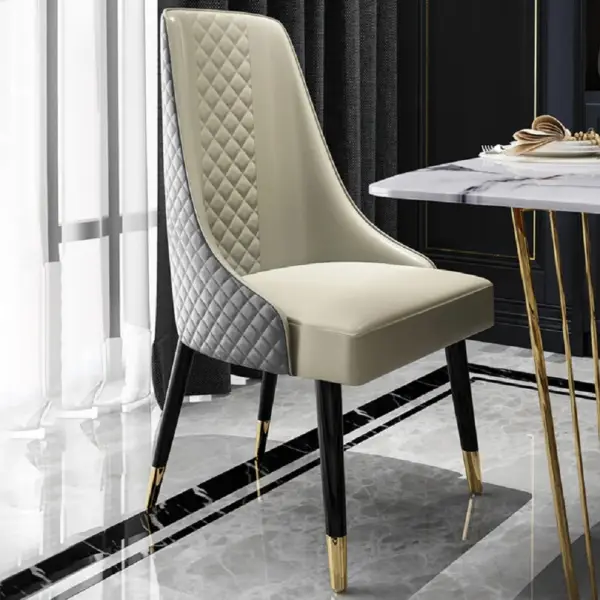 Diamic Modern Grey Dining Chairs Set of 2 Upholstered Faux Leather High Back