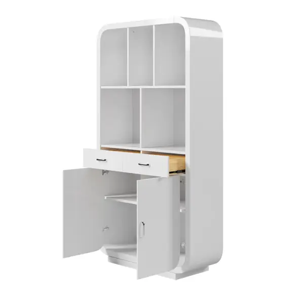 2010mm White Bookcase with Doors Modern Etagere Bookcase with Drawers - Image 12