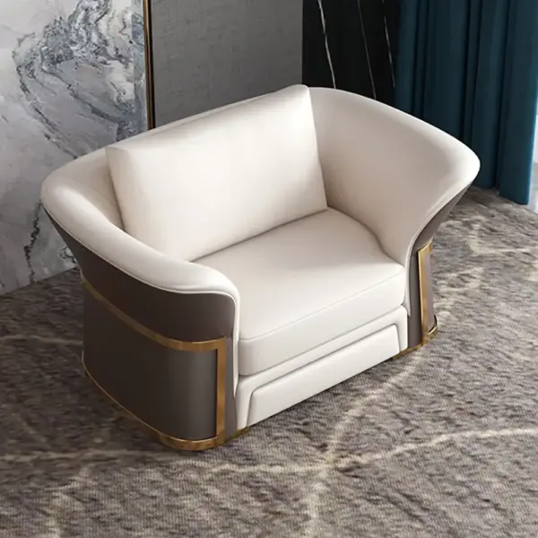 Modern Faux Leather Sofa Living Room Set in Brown & White Set of 3 - Image 5