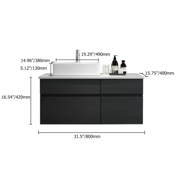 800mm Black & White Floating Bathroom Vanity Faux Marble Top Ceramic Countertop Basin - Image 14