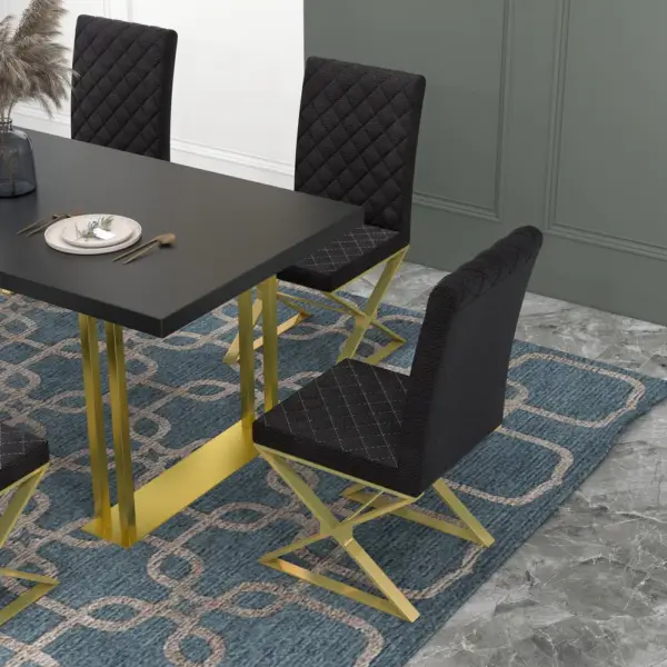 Dochic Modern Black Upholstered Leather Dining Table Chair Gold Legs Set of 2 - Image 7