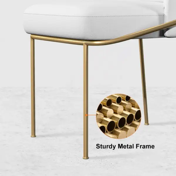 Linenic White Dining Chair Modern Cotton&Linen Upholstered Side Chair in Gold - Image 14