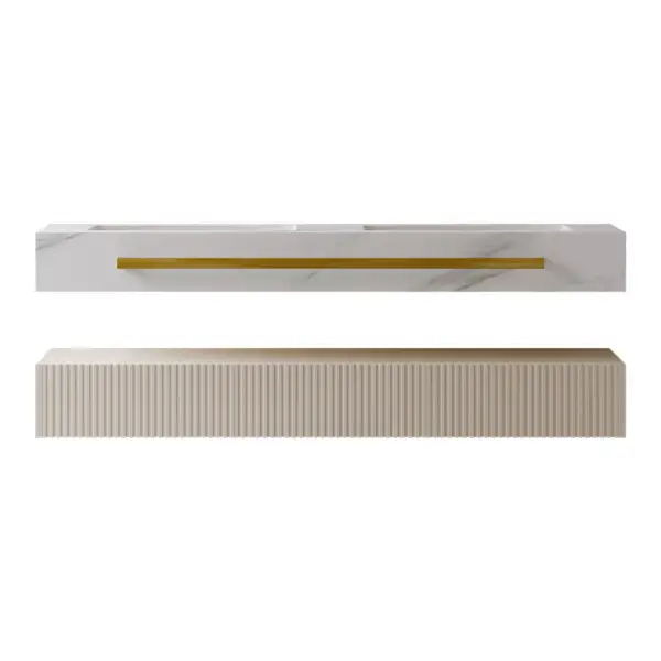 1400mm White Wall Mounted Double Basin Bathroom Vanity with 3 Drawers Faux Marble Top - Image 9