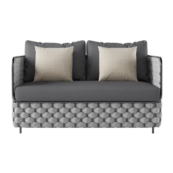 Martic 4Pcs Aluminum Rope Outdoor Sofa Set with Faux Marble Coffee Table Cushion Pillow - Image 14