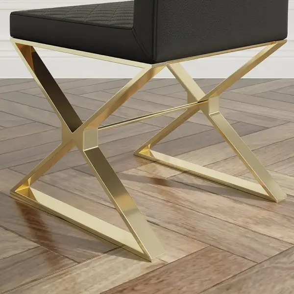 Dochic Modern Black Upholstered Leather Dining Table Chair Gold Legs Set of 2 - Image 12