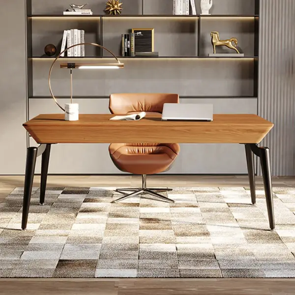 2-Drawers Walnut Office Desk 1600mm Mid-Century Modern Writing Desk with Tapered Leg - Image 2