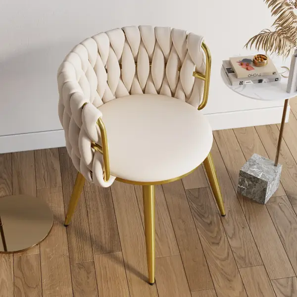 Sweave Nordic Off White Barrel Back Dining Chair Round Accent Chair Velvet Upholstery - Image 9