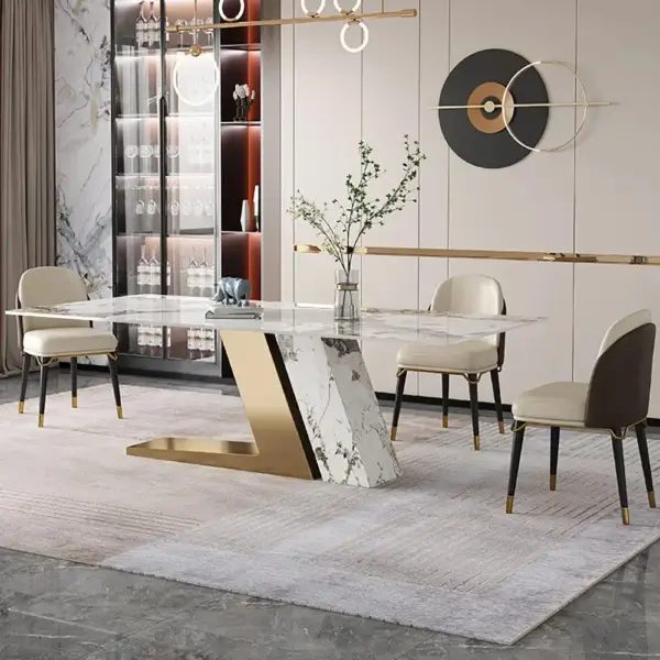 Luxotic 2000mm Modern Stone Top Dining Table for 8 with Stainless Steel Base Gold