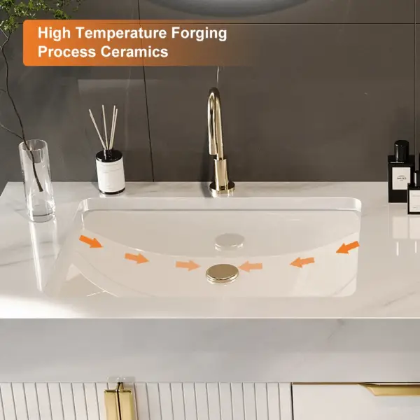 Aro 1500mm White Double Basin Wall Mounted Bathroom Vanity Drawers Faux Marble Top - Image 11