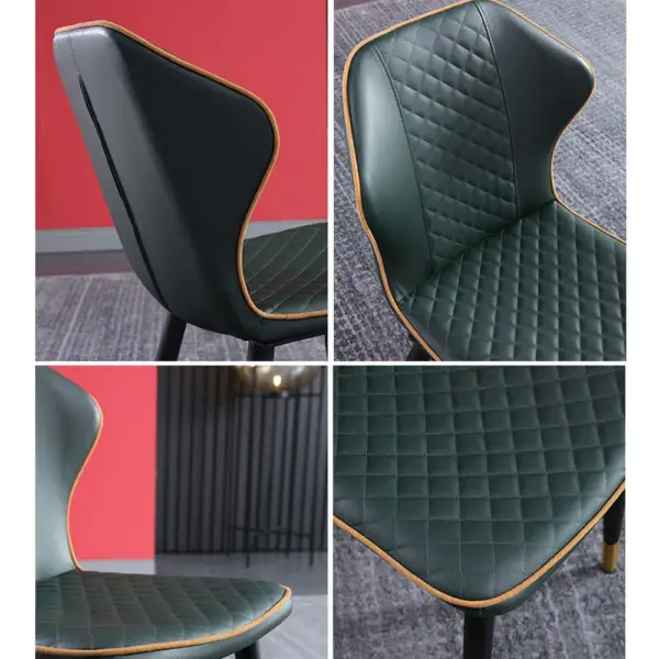Dark Green Modern PU Leather Wingback Dining Chair (Set of 2) Carbon Steel Leg - Image 17