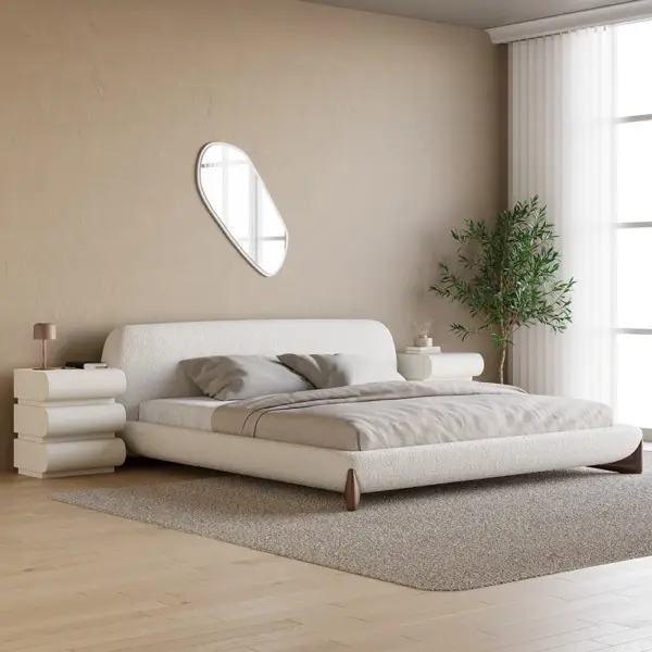 Humply Modern White Leather Smart Bedside Table with Wireless Charger Drawers Nightstand - Image 3