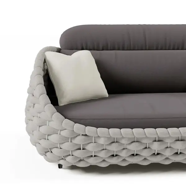 Tatta 3 Seater Modern Woven Textilene Rope Outdoor Sofa with Removable Cushion Gray - Image 12
