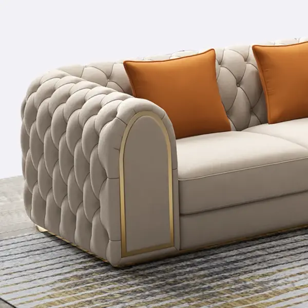 3-Piece Blue & Beige Luxury Velvet Upholstered Chesterfield Sofa Living Room Set - Image 5