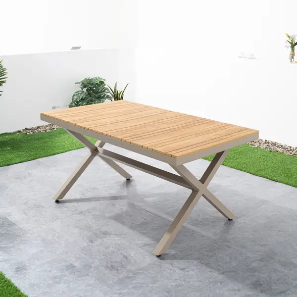 7 Pieces Outdoor Dining Set with Rectangle Table and Woven Rattan Armchair in Natural - Image 11