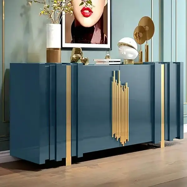 Aurea 1600mm Light Luxury Sideboard Green Rectangular Buffet 2 Doors 2 Shelves in Gold - Image 4