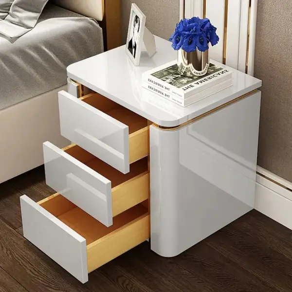 Modern Luxury White & Gold 3 Drawers Bedroom Nightstand Square Bedside Table - Image 5