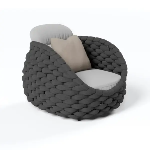 Tatta 4 Pieces Woven Rope Outdoor Sofa Set Faux Marble Top Coffee Table in Black & Gray - Image 12