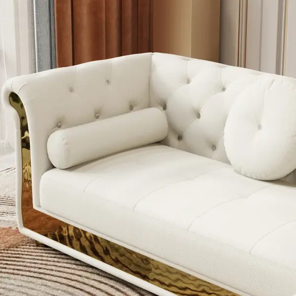 Dodiy Modern L-Shaped White Tufted Corner Sectional Sofa 6-Seater with Ottoman & Pillows - Image 5