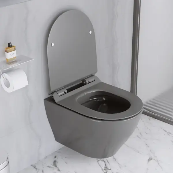 Modern Round Wall Mounted Toilet Wall Hung One-Piece Ceramic Simplism in Deep Grey - Image 2