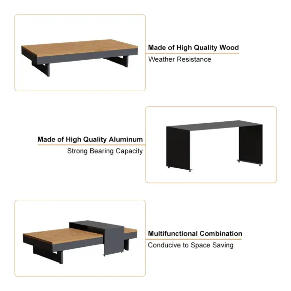 4 Pieces Modern L Shape Outdoor Sectional Sofa Set with Wood Coffee Table in Gray - Image 21