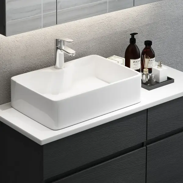 800mm Black & White Floating Bathroom Vanity Faux Marble Top Ceramic Countertop Basin - Image 5