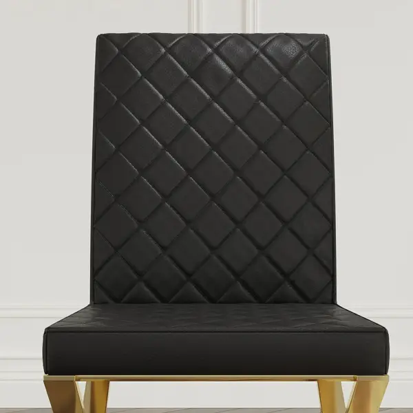 Dochic Modern Black Upholstered Leather Dining Table Chair Gold Legs Set of 2 - Image 15
