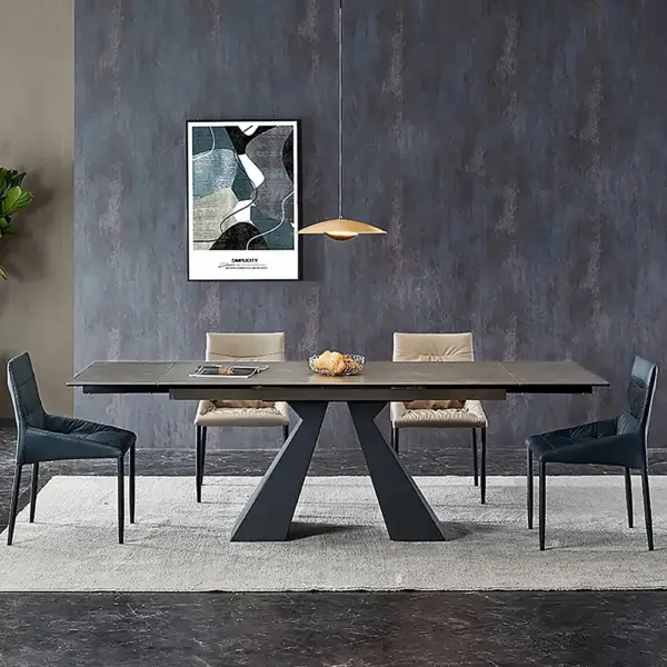 Minimalist Retractable Rock Slab Rectangular Luxury Folding Dining Table - Image 2