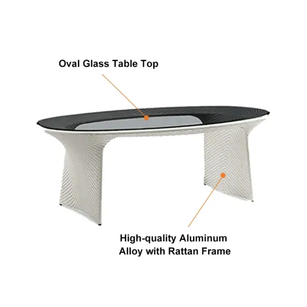7 Pieces Traditional Aluminum Outdoor Dining Set with Oval Glass Table Rattan Armchair - Image 12