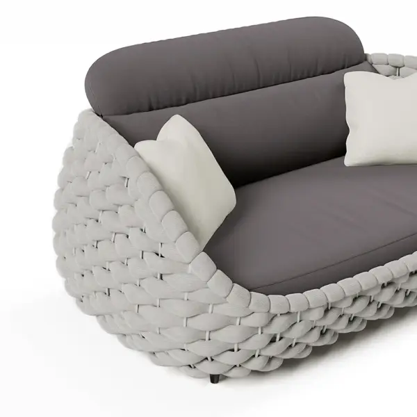 Tatta 3 Seater Modern Woven Textilene Rope Outdoor Sofa with Removable Cushion Gray - Image 13