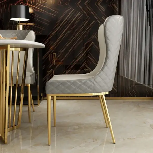 Modern Wingback Dining Chair Gray PU Leather Upholstered Side Chair Set of 2 Gold Legs - Image 4