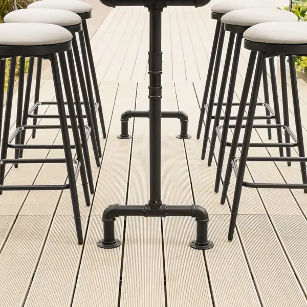 7 Pieces Rectangle Outdoor Patio Bar Dining Set with Teak Table and Chairs for 6 Person - Image 5