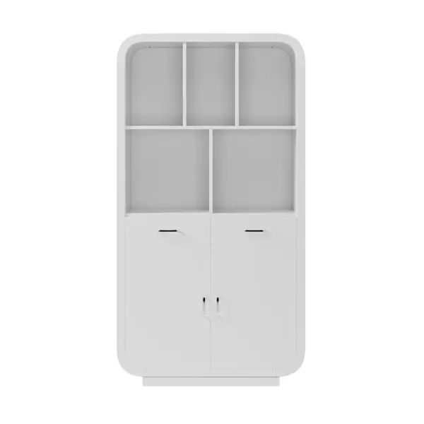 2010mm White Bookcase with Doors Modern Etagere Bookcase with Drawers - Image 11