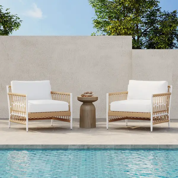 Ropipe Woven Rope Outdoor Armchair Accent Chair with White Polyester Cushion - Image 5