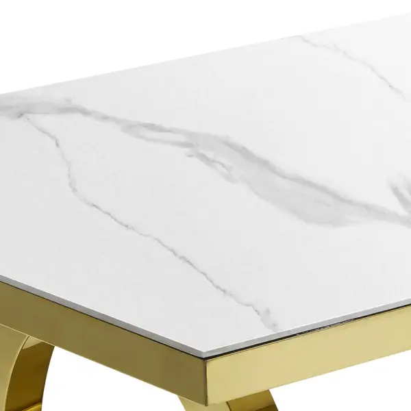 2000mm Modern Rectangle White Dining Table Sintered Stone Stainless Steel Base in Gold - Image 8