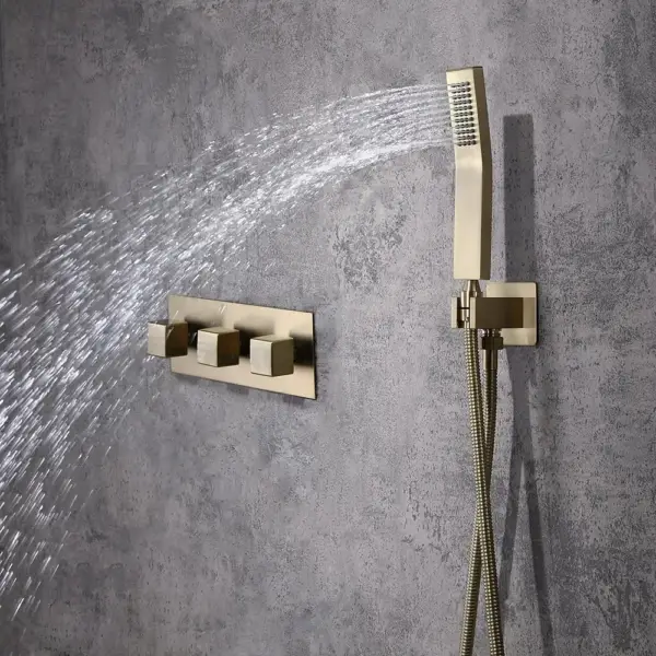 Moda Wall-Mounted 250mm Shower Set in Brushed Gold Rainfall 3 Function Solid Brass - Image 11