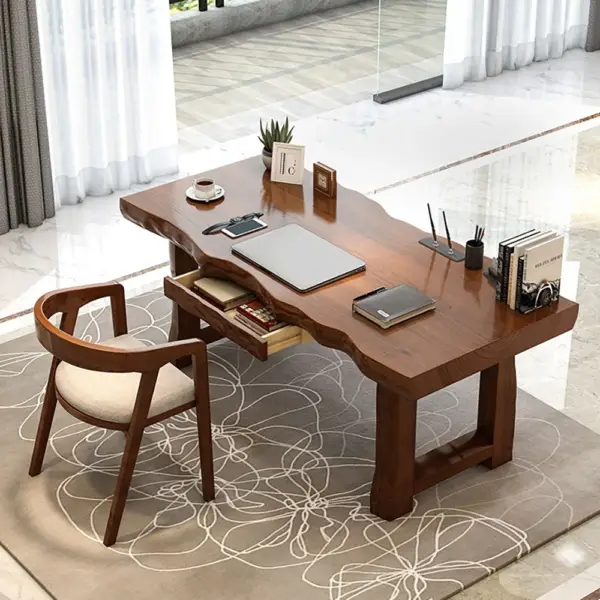 1200mm Rustic Computer Writing Desk with Drawer Pine Wood Desk - Image 2