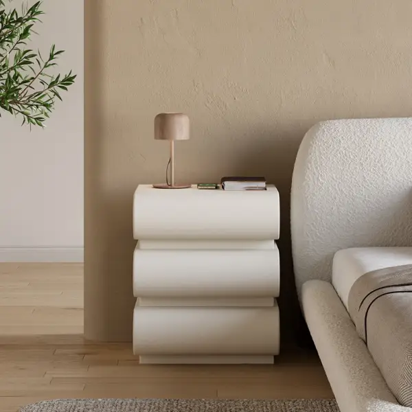 Humply Modern White Leather Smart Bedside Table with Wireless Charger Drawers Nightstand - Image 4