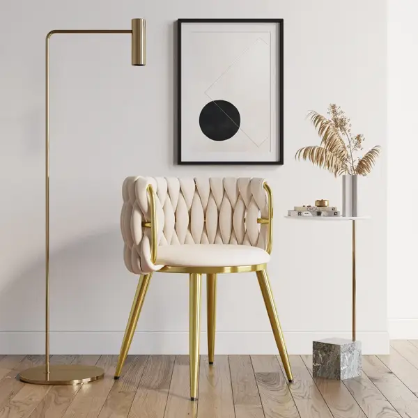 Sweave Nordic Off White Barrel Back Dining Chair Round Accent Chair Velvet Upholstery - Image 10