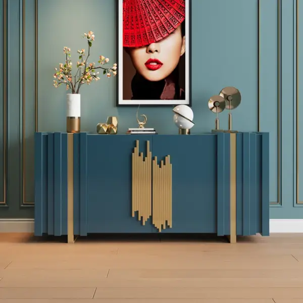 Aurea 1600mm Light Luxury Sideboard Green Rectangular Buffet 2 Doors 2 Shelves in Gold - Image 2