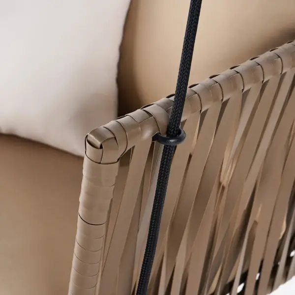 Traditional Outdoor Hanging Chair Rattan Porch Swing Chair with Khaki Cushion Pillow - Image 16