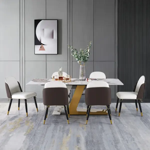Luxotic 2000mm Modern Stone Top Dining Table for 8 with Stainless Steel Base Gold - Image 2
