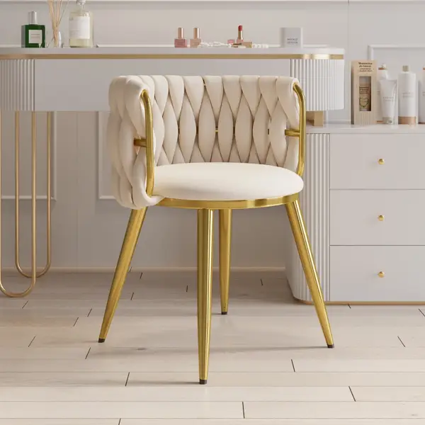 Sweave Nordic Off White Barrel Back Dining Chair Round Accent Chair Velvet Upholstery