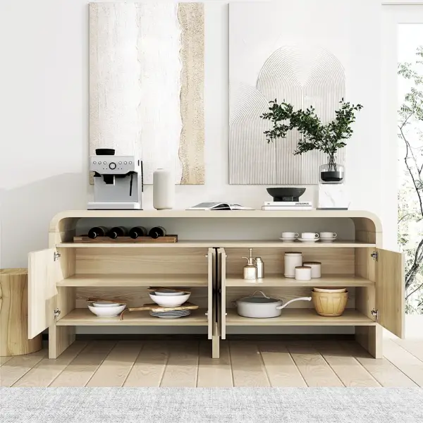 1800mm Wood Sideboard Buffet Japandi Distressed White Credenza Shelves & 4 Doors - Image 5
