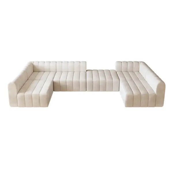 3020mm Off White Velvet Modular Pit Sectional Sofa Set Convertible 6-Seater Upholstered - Image 9