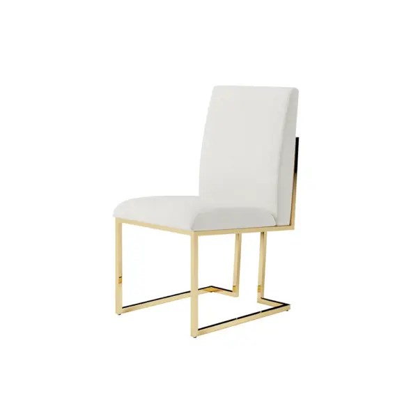 Modern Linen Dining Chair Upholstered in Beige Stainless Steel Leg Gold (Set of 2) - Image 9