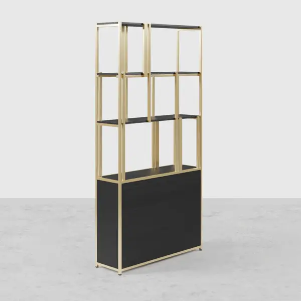2000mm 5-Tier Black & Gold Bookshelf with 2 Doors Storage Cabinet - Image 9