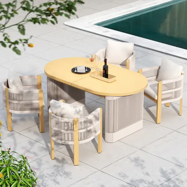 7 Pieces Aluminum Outdoor Dining Set with Extendable Top Table Woven Armchair for 6 - Image 5