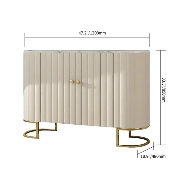 Epaule Off White Modern Sideboard Buffet PU Leather Sideboard Cabinet with Drawers Gold - Image 13