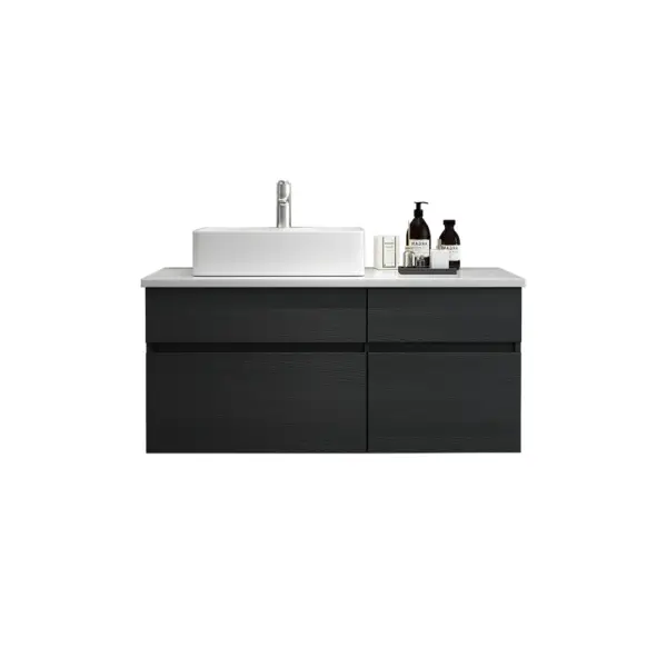 800mm Black & White Floating Bathroom Vanity Faux Marble Top Ceramic Countertop Basin - Image 6